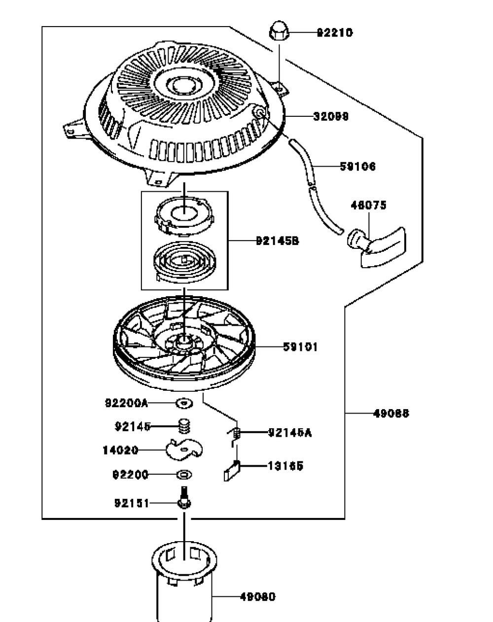 Kawasaki Fh381v-Cs23 Starter Diagram and Parts List for G1332 55AI5GMQ050-WAM Cub Cadet Lawn Mower